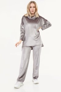 Gri Degaje Kadife Eşofman