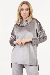 Gri Degaje Kadife Eşofman