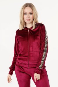 Leoparlı Bordo Bayan Kadife Takım