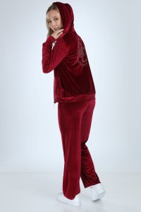 Bol Paçalı Bordo Bayan Kadife Takım