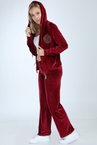 Bol Paçalı Bordo Bayan Kadife Takım