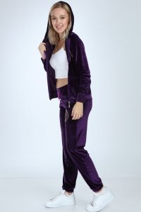 Paça Lastik Mor Bayan Kadife Takım