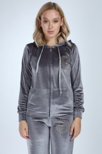 Bol Paçalı Gri Bayan Kadife Takım