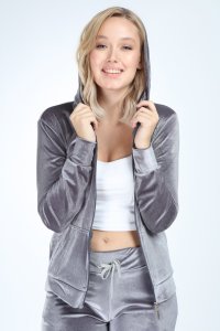 Taşsız Gri Paça Lastik Kadife Takım