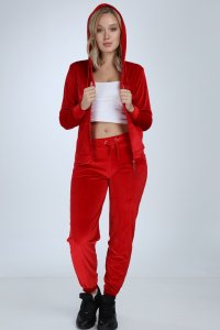 Taşsız Kırmızı Paça Lastik Kadife Takım